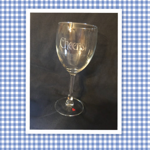 Stemware Hand Etched CHEERS! With Red Heart on Base SET OF 4 {{ JAMsCraftCloset }}