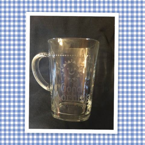 Mug Hand Etched COFFEE BREAK or GOOD MORNING With Red Heart on Handle {{ JAMsCraftCloset }}