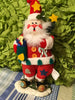 Vintage Santa Plush Fabric Shelf Sitter 11 Inches Tall With Holly on Hat and Button Patches {{ JAMsCraftCloset }}