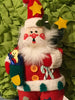 Vintage Santa Plush Fabric Shelf Sitter 11 Inches Tall With Holly on Hat and Button Patches {{ JAMsCraftCloset }}