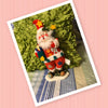Vintage Santa Plush Fabric Shelf Sitter 11 Inches Tall With Holly on Hat and Button Patches {{ JAMsCraftCloset }}