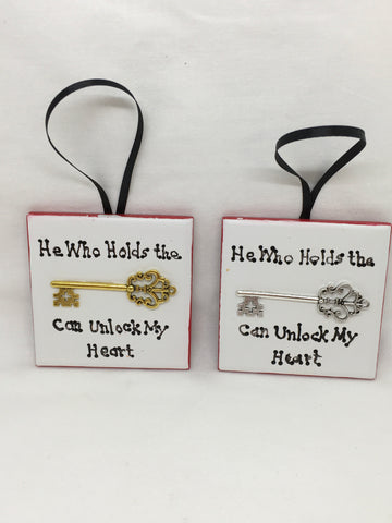 Ornament HE WHO HOLDS THE KEY CAN UNLOCK MY HEART Christmas Holiday Tile {{ JAMsCraftCloset }}