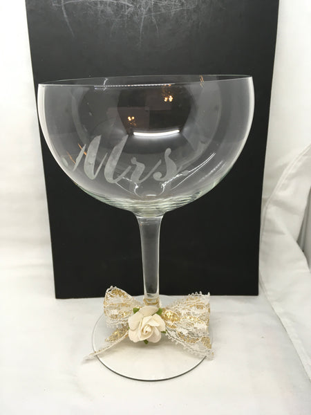 Stemware Hand Etched MR. and MRS. With Bow and Flower Wedding Accessory Bar Decor Gift Idea {{ JAMsCraftCloset }}