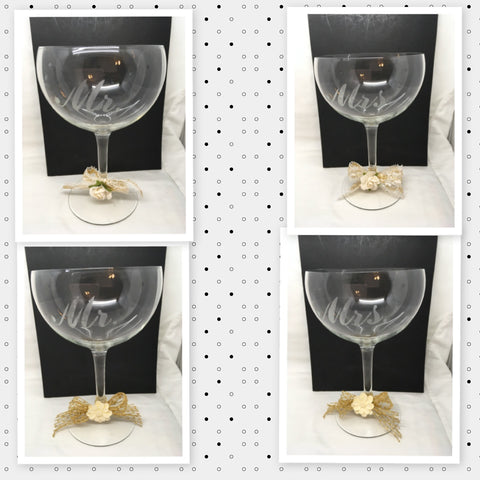 Stemware Hand Etched MR. and MRS. With Bow and Flower Wedding Accessory Bar Decor Gift Idea {{ JAMsCraftCloset }}