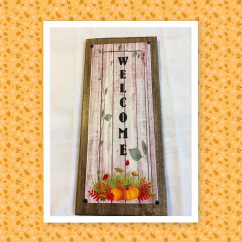 WELCOME WITH PUMPKINS Mounted On Wood Sublimation on Metal Positive Saying Wall Art Gift Idea - JAMsCraftCloset