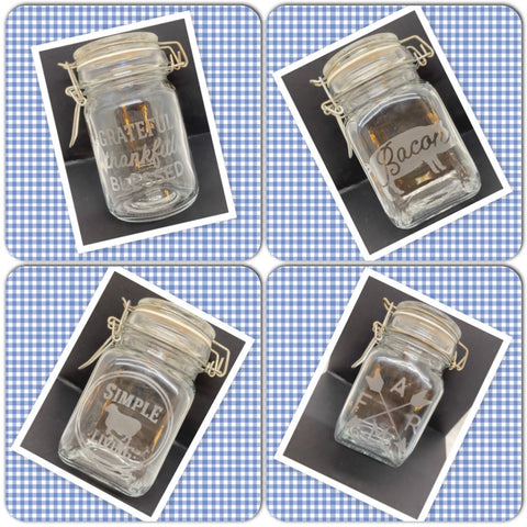 Pint Jar Wire Closure Hand Etched Country Sayings Kitchen Decor Home Decor {{ JAMsCraftCloset }}