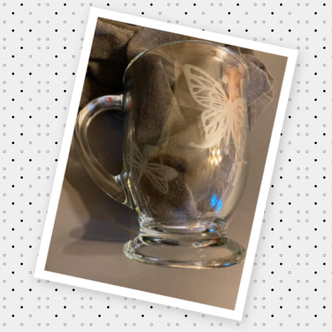 Mug Hand Etched BUTTERFLIES Kitchen Decor Gift Idea Handmade SET OF 2 {{ JAMsCraftCloset }}