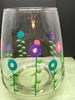 Vase Glass Flower Hand Painted Spring Flower Pink Aqua Purple Flowers - JAMsCraftCloset