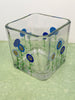 Vase Container Square Floral Small Clear Glass Hand Painted in Blues - JAMsCraftCloset