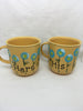 Mugs Coffee Hand Painted HIS HERS HAPPY DOT Floral Design Yellow Mug Aqua Flowers SET of 2 {{ JAMsCraftCloset }}