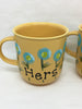 Mugs Coffee Hand Painted HIS HERS HAPPY DOT Floral Design Yellow Mug Aqua Flowers SET of 2 {{ JAMsCraftCloset }}