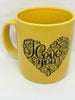 Mug Cup Yellow I LOVE YOU Hand Painted Home Kitchen Decor Drinkware {{ JAMsCraftCloset }}