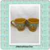 Mugs Coffee Hand Painted MINE YOURS HAPPY DOT Floral Design Yellow Mug Aqua Flowers SET of 2 {{ JAMsCraftCloset }}