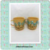 Mugs Coffee Hand Painted HIS HERS HAPPY DOT Floral Design Yellow Mug Aqua Flowers SET of 2 {{ JAMsCraftCloset }}