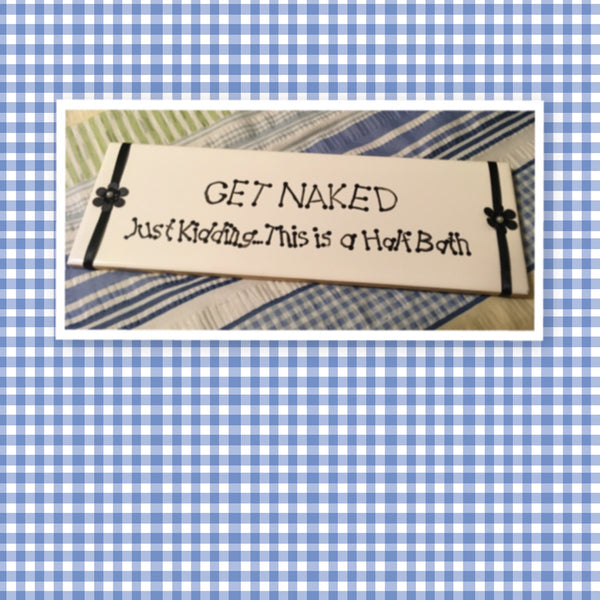 GET NAKED HALF BATH White Ceramic Tile Sign Funny Bathroom Decor Wall Art Gift Idea {{ JAMsCraftCloset }}