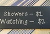 SHOWERS $1 WATCHING $2 Blue Ceramic Tile Sign Funny BATHROOM Decor Wall Art Home Decor Gift Idea Handmade Sign Hand Painted Sign Country Farmhouse Wall Art Gift Campers RV Home Decor-Gift Home and Living Wall Hanging - JAMsCraft Closet