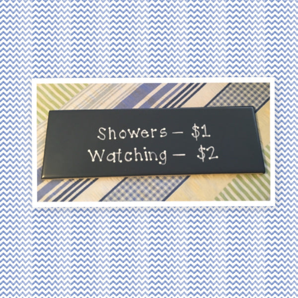 SHOWERS $1 WATCHING $2 Blue Ceramic Tile Sign Funny BATHROOM Decor Gift Idea {{ JAMsCraftCloset }}