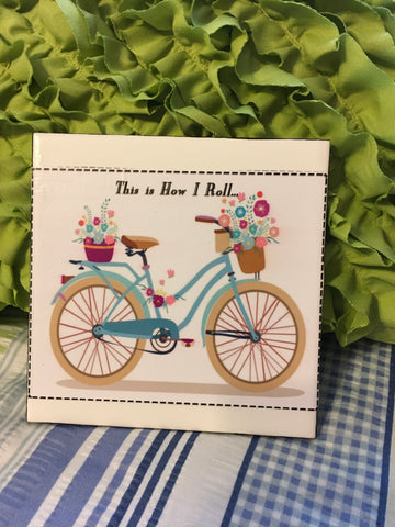 Vintage Bicycle Wall Art THIS IS HOW I ROLL Smaller Ceramic Tile Decoupaged Sign Gift {{ JAMsCraftCloset }}