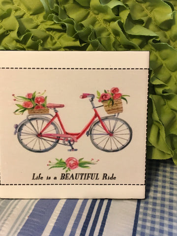 Vintage Bicycle Wall Art LIFE IS A BEAUTIFUL RIDE Smaller Ceramic Tile Decoupaged Sign Gift {{ JAMsCraftCloset }}