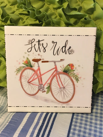 Vintage Bicycle Wall Art LET'S RIDE Smaller Ceramic Tile Decoupaged Sign Gift {{ JAMsCraftCloset }}