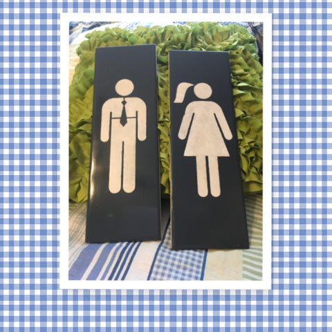 GIRL and BOY Door Sign Blue Ceramic Tile Sign Funny BATHROOM Decor Wall Art Home Decor Gift Idea Handmade Sign Hand Painted Sign Country Farmhouse Wall Art Gift Campers RV Home Decor-Gift Home and Living Wall Hanging - JAMsCraftCloset