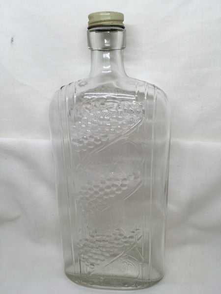 Vintage COLUMBIA Embossed Grapes Rectangle Rare Wine Bottle With Screw-On Lid 3/4 Quart 1900-1940 {{ JAMsCraftCloset }}