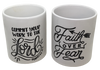 Mugs Coffee FAITH Hand Painted Stenciled SET OF 2 Faith Over Fear - Commit You Work To The Lord - Crafters Delight {{ JAMsCraftCloset }}