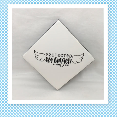 PROTECTED BY ANGELS Wall Art Ceramic Tile Hand Painted Sign Gift Idea Home Decor {{ JAMsCraftCloset }}