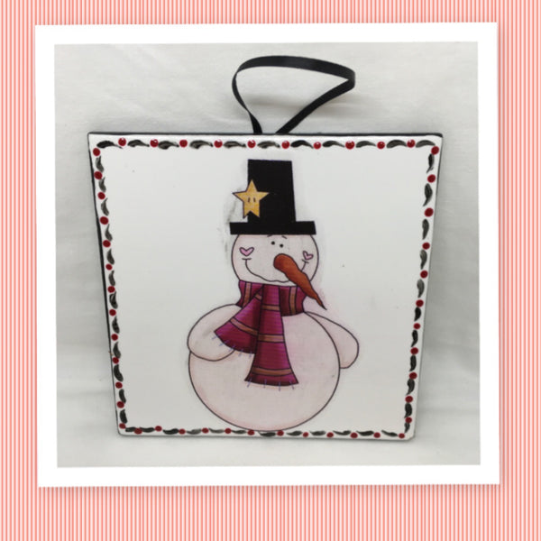 SNOWMAN Wall Art Ceramic Tile Decoupaged Christmas Holiday Decor Sign Gift Idea {{ JAMsCraftCloset }}