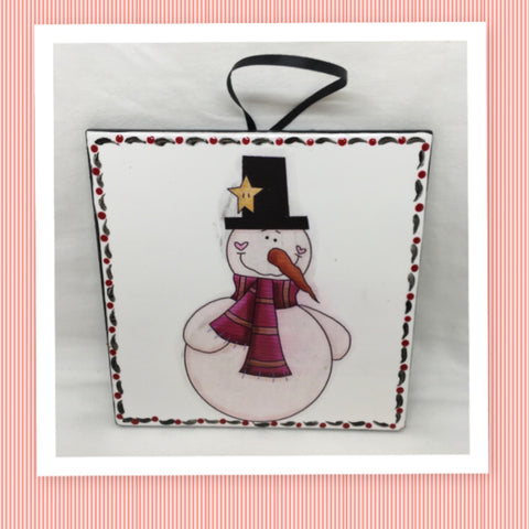 SNOWMAN Wall Art Ceramic Tile Decoupaged Christmas Holiday Decor Sign Gift Idea {{ JAMsCraftCloset }}