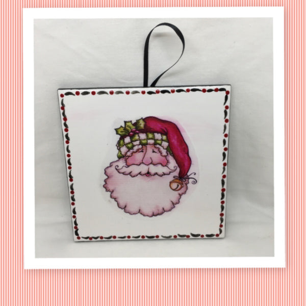 SANTA FACE Wall Art Ceramic Tile Decoupaged Christmas Holiday Decor Sign Gift Idea {{ JAMsCraftCloset }}
