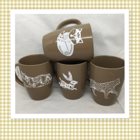 Cups Mugs Coffee Hand Painted Folk Art Animal Designs Farmhouse Kitchen {{ JAMsCraftCloset }}