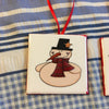 Ornaments Santa Holding Tree Snowman Top Hat Ceramic Tile 3 by 3 Inches Set of 2 Folk Art {{ JAMsCraftCloset }}