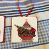 Ornaments Santa Holding Tree Snowman Top Hat Ceramic Tile 3 by 3 Inches Set of 2 Folk Art {{ JAMsCraftCloset }}
