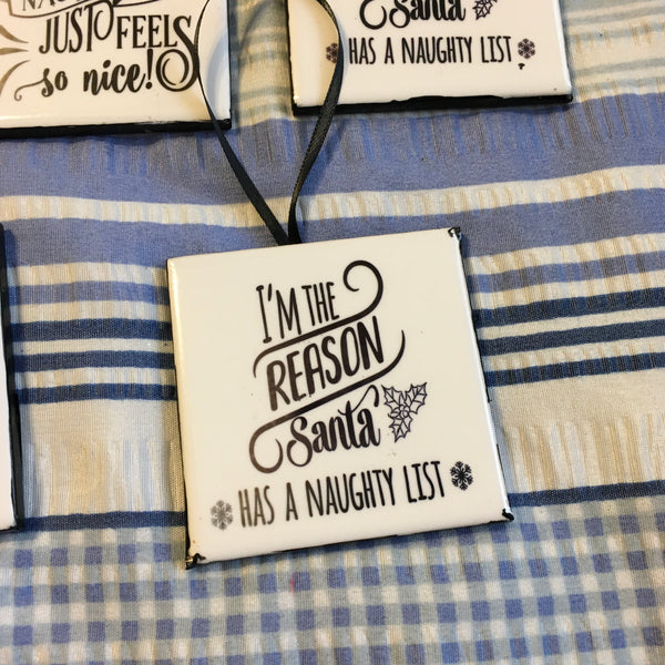 SANTA Saying Black Ornament Ceramic Tile Decal Christmas Holiday Decor Gift Idea Stocking Stuffer {{ JAMsCraftCloset }}