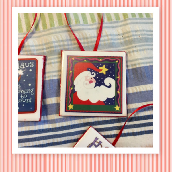 SANTA FACE WITH STARS Ceramic Tile Ornament Gift Tree Decor Stocking Stuffer {{ JAMsCraftCloset }}