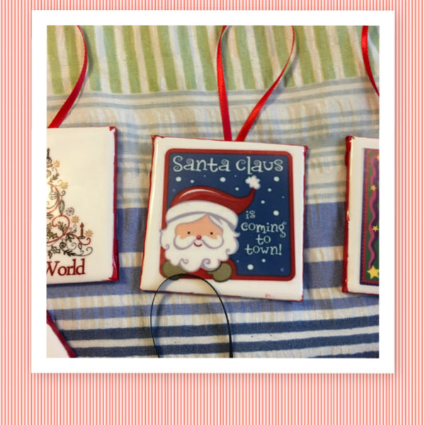 SANTA CLAUS IS COMING TO TOWN Santa Face Ceramic Tile Ornament Gift Tree Decor {{ JAMsCraftCloset }}