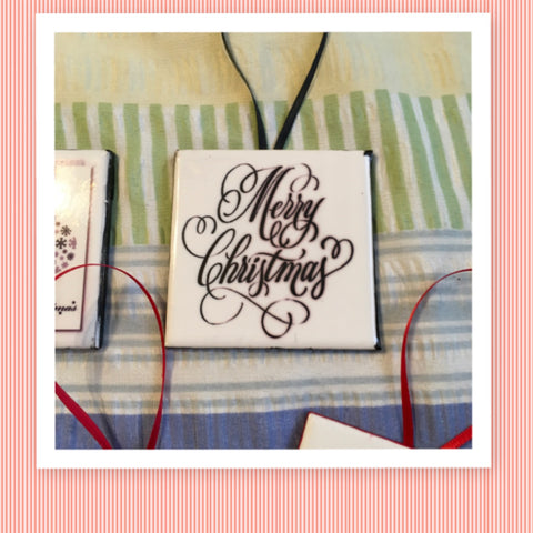 Fancy MERRY CHRISTMAS Ceramic Tile Ornament Christmas Gift Tree Decor Stocking Stuffer {{ JAMsCraftCloset }}
