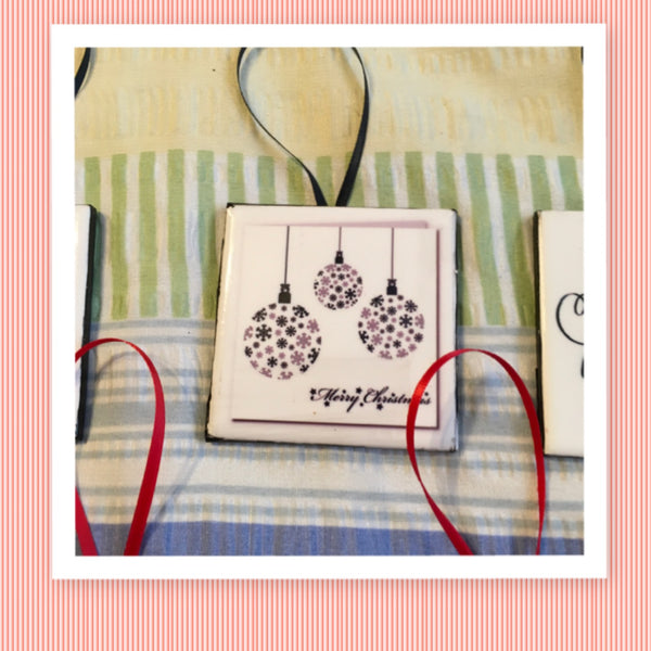 MERRY CHRISTMAS BULBS Ceramic Tile Ornament Christmas Gift Tree Decor Stocking Stuffer {{ JAMsCraftCloset }}