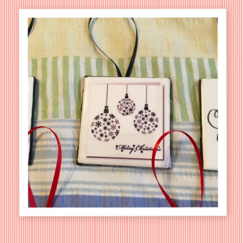 MERRY CHRISTMAS BULBS Ceramic Tile Ornament Christmas Gift Tree Decor Stocking Stuffer {{ JAMsCraftCloset }}