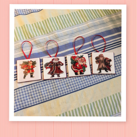 Ornaments Vintage Santa Ceramic Tile 3 by 3 Inches Set of 4 Christmas Tree Decor Gift Idea {{ JAMsCraftCloset }}