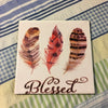 BLESSED Three Feathers Wall Art Ceramic Tile Sign Gift Idea Home Decor Positive Saying {{ JAMsCraftCloset }}