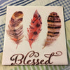 BLESSED Three Feathers Wall Art Ceramic Tile Sign Gift Idea Home Decor Positive Saying {{ JAMsCraftCloset }}