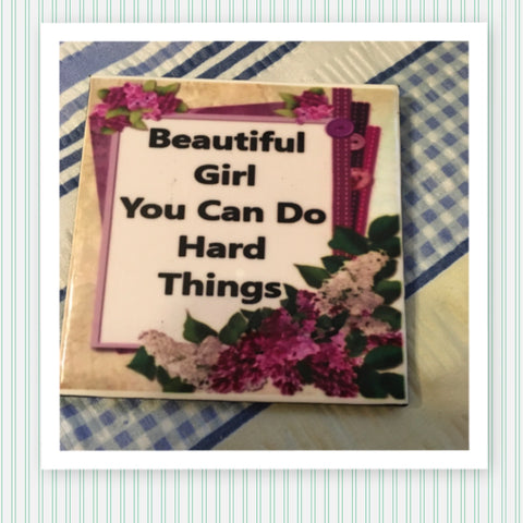 BEAUTIFUL GIRL YOU CAN DO HARD THINGS Wall Art Ceramic Tile Sign Gift Idea Home Decor Positive Saying Handmade Sign Country Farmhouse Gift Campers RV Gift Home and Living Wall Hanging - JAMsCraftCloset