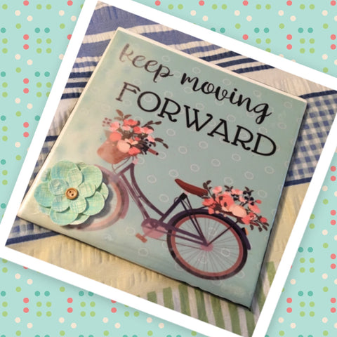 KEEP MOVING FORWARD Wall Art Ceramic Tile Sign Vintage Bicycle Gift Home Decor {{ JAMsCraftCloset }}