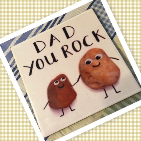 DAD YOU ROCK Wall Art Ceramic Tile Sign Gift Home Decor Positive Saying Fathers Day {{ JAMsCraftCloset }}