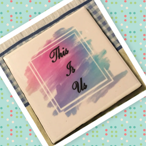 THIS IS US Pink Roses Wall Art Ceramic Tile Sign Gift Idea Home Decor Positive Saying Quote {{ JAMsCraftCloset }}
