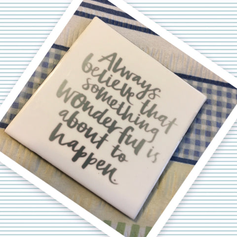 SOMETHING WONDERFUL IS ABOUT TO HAPPEN Wall Art Ceramic Tile Sign Gift Home Kitchen Decor {{ JAMsCraftCloset }}