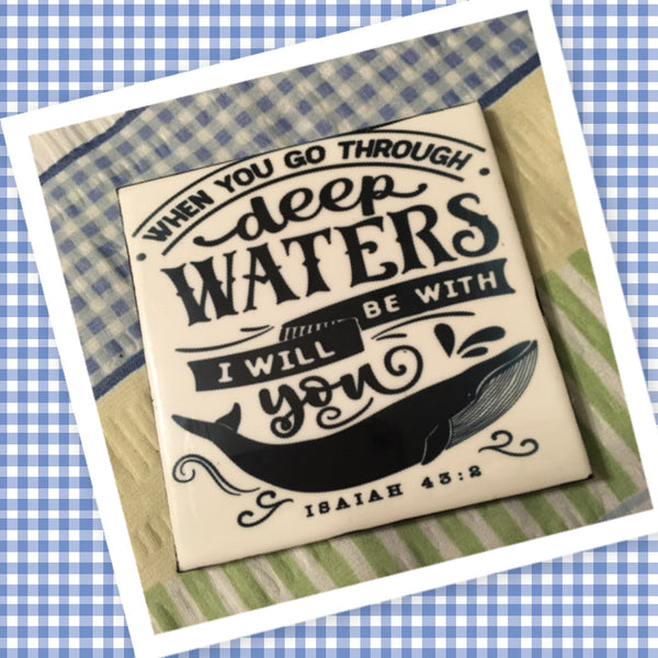DEEP WATERS Wall Art Ceramic Tile Gift Home Decor Positive Quote Affirmation {{ JAMsCraftCloset }}