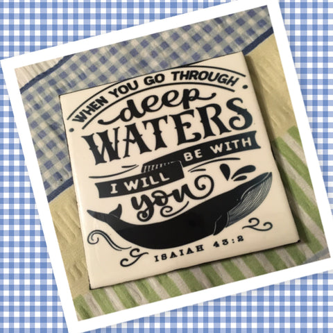 DEEP WATERS Wall Art Ceramic Tile Gift Home Decor Positive Quote Affirmation {{ JAMsCraftCloset }}